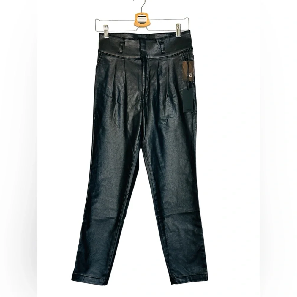 KUT from the Kloth Lessie Coated Denim High Waist Pleated Faux Leather Pants